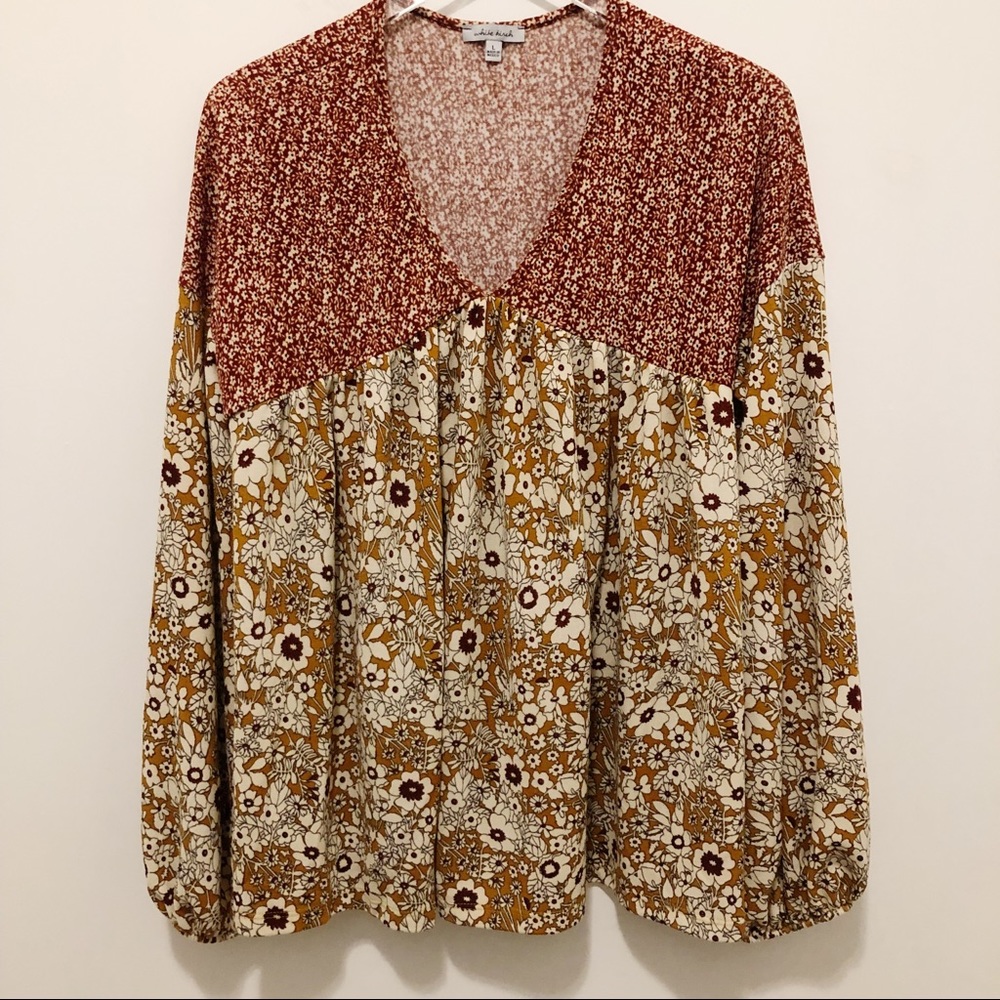 Boho Retro Style Floral Bell Sleeve Peasant Top